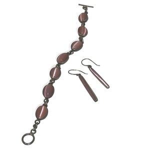 🌸 Vintage Sterling Silver & Pink Cat's Eye Bracelet & Earring Set 🌸